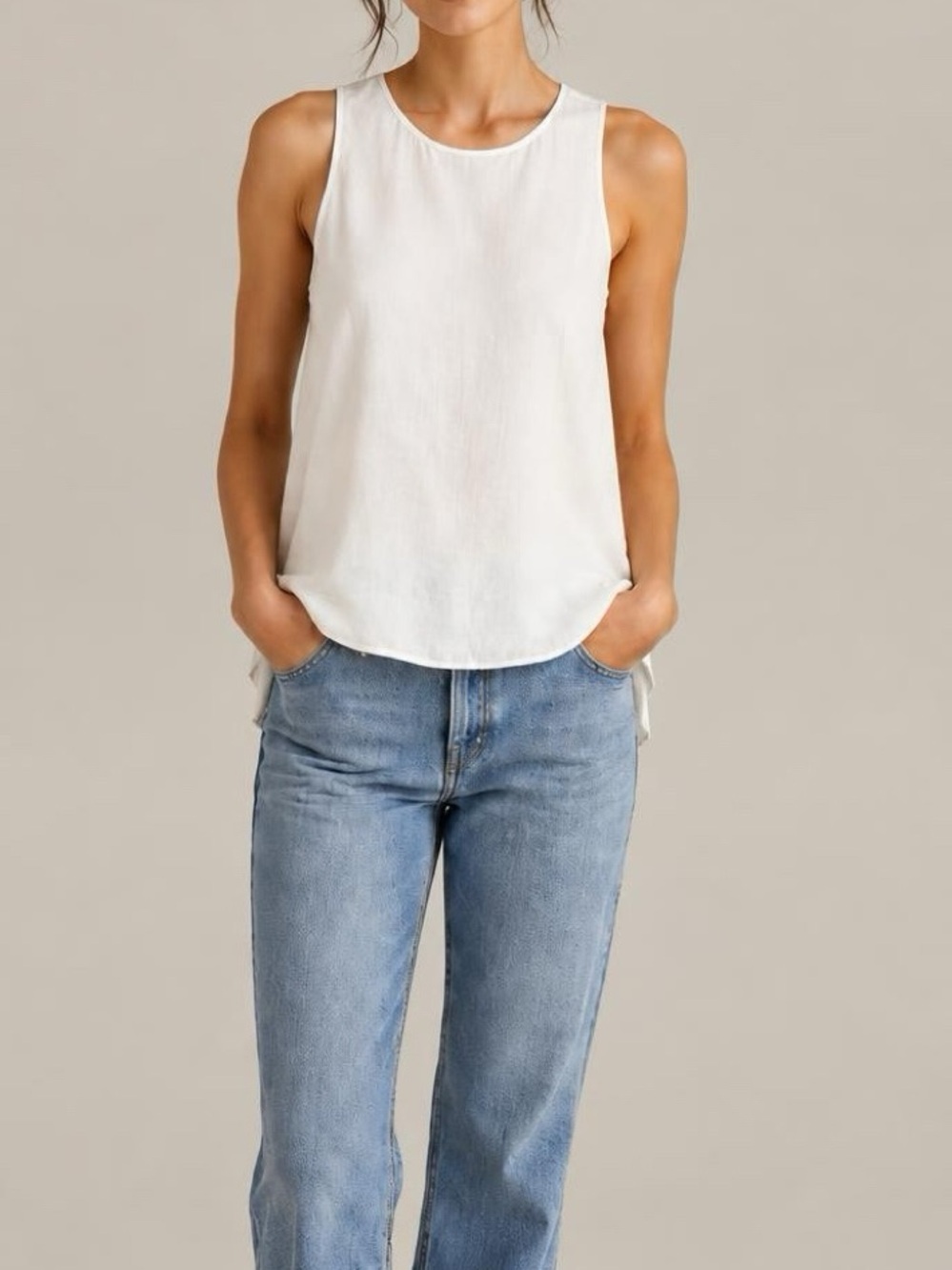 Lafayette 148 New York Ivory Sleeveless Layered-Hem Tank